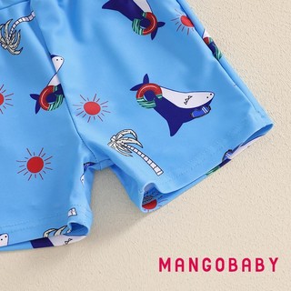 Bộ đồ bơi MG-Kid Boys Rash Guard Áo cổ tròn dài tay họa tiết chống nắng với quần short cá mập và mũ bơi