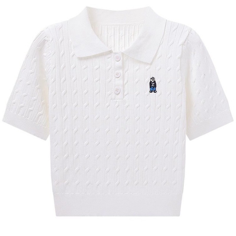 SUXI Áo sơ mi Polo thêu hình gấu mùa hè dành cho nữ 250327