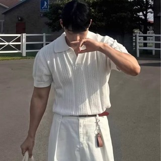 Áo sơ mi nam POLO phong cách Hàn Quốc lưới rỗng kết cấu dệt kim ngắn tay phong cách trưởng thành hàng đầu