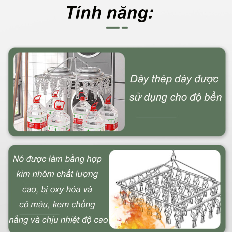 Móc Chùm Inox 304 Cao Cấp Bền Đẹp, Mắc Phơi Quần Áo, Mắc Phơi Quần Áo - 40 kẹp