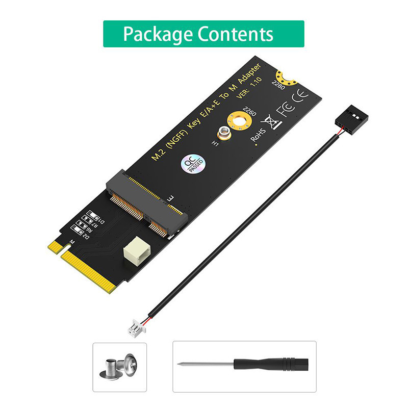 Carte WiFi M.2 NGFF A+E Key Vers Adaptateur M.2 Key M SSD - Support AX200 AX201 AX210, PCIe X1 USB2.0