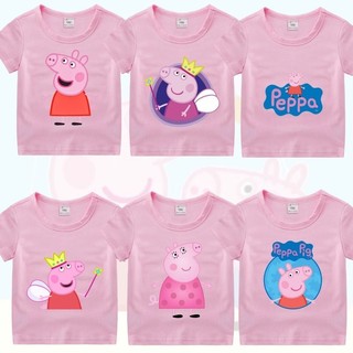 Peppa Pig hoạt hình cotton áo thun trẻ em mới giản dị hàng đầu thời trang dễ thương ngắn tay bé gái quần áo đa năng