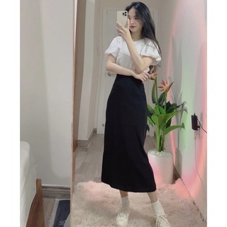Chân váy dáng dài 85cm chất vải umi co dãn dáng Váy chữ A dài vải umi hàn cao cấp cạp chun co giãn 4 chiều có xẻ sau