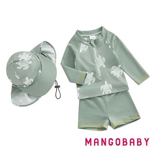 Bộ đồ bơi MG-Boys Rash Guard Áo thun dài tay in hình rùa có quần short và mũ Đồ bơi