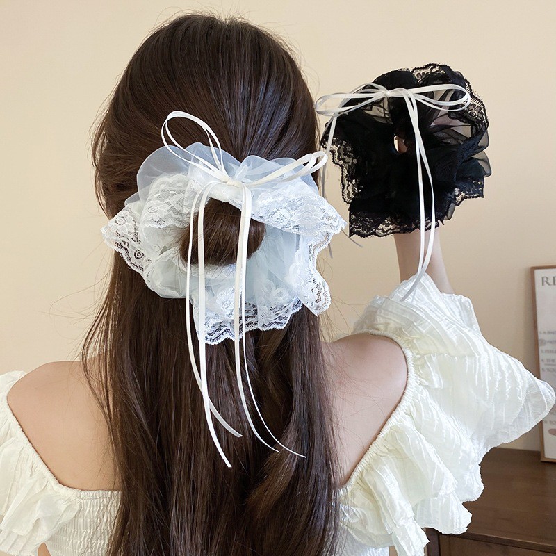 Phụ Kiện Tóc Phổ Biến -Vòng Tóc Organza Ren Nơ Ruy Băng - Ruột Lớn Scrunchie - Dây Cao Su Co Giãn - Giá Đỡ Đuôi Ngựa Cho Bé Gái - Thời Trang Hàn Quốc Thanh Lịch Ngọt Ngào