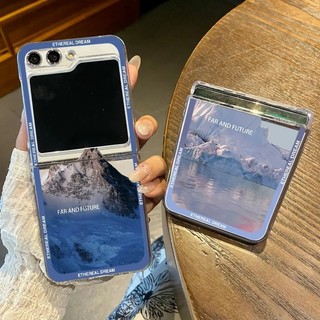 Hoàng Hôn Tuyết Họa Tiết Núi Ốp Lưng Điện Thoại Samsung Galaxy Z Flip 5 Flip 4 Flip 3 Gấp Cứng PC Trong Suốt Dành Cho Samsung Galaxy Z Flip4 Flip5 Flip3