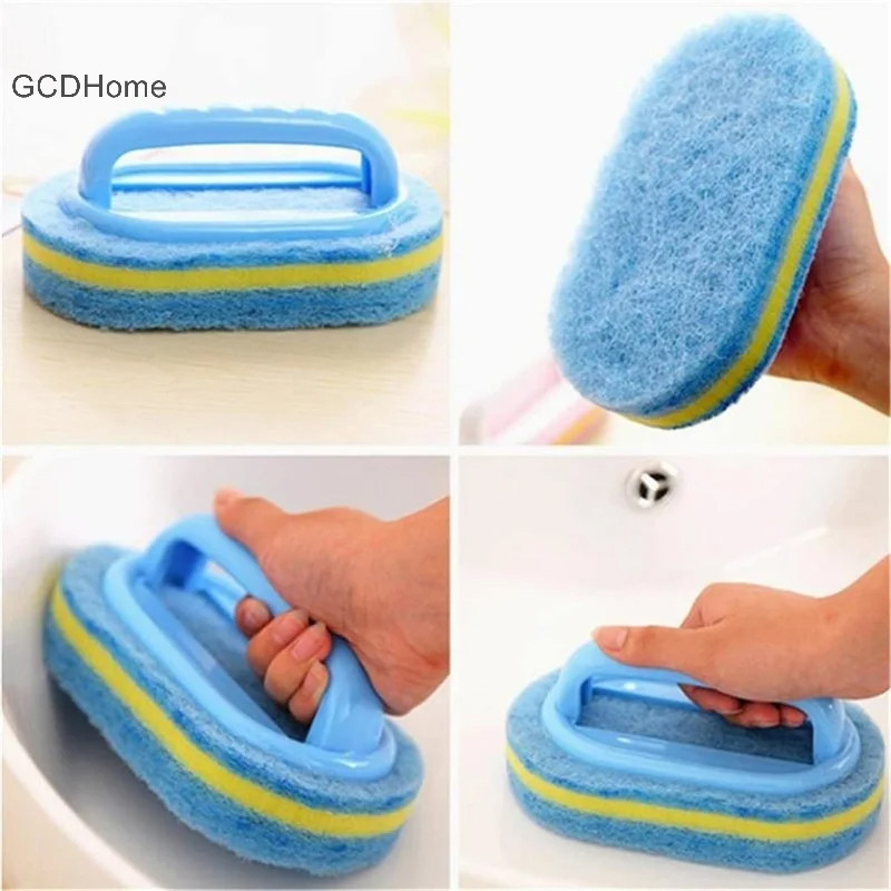 Gcdhome Bàn chải làm sạch dày có tay cầm, mút xốp lau bếp/phòng tắm, tẩy vết bẩn gạch ngói, bồn tắm, dụng cụ vệ sinh HOT