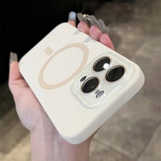 [JLK] Liquid Silicone Magnetic Case with Glass Camera for iPhone 15 14 13 12 Pro Max Wireless Charging Solid Color Shockproof Phone Cover