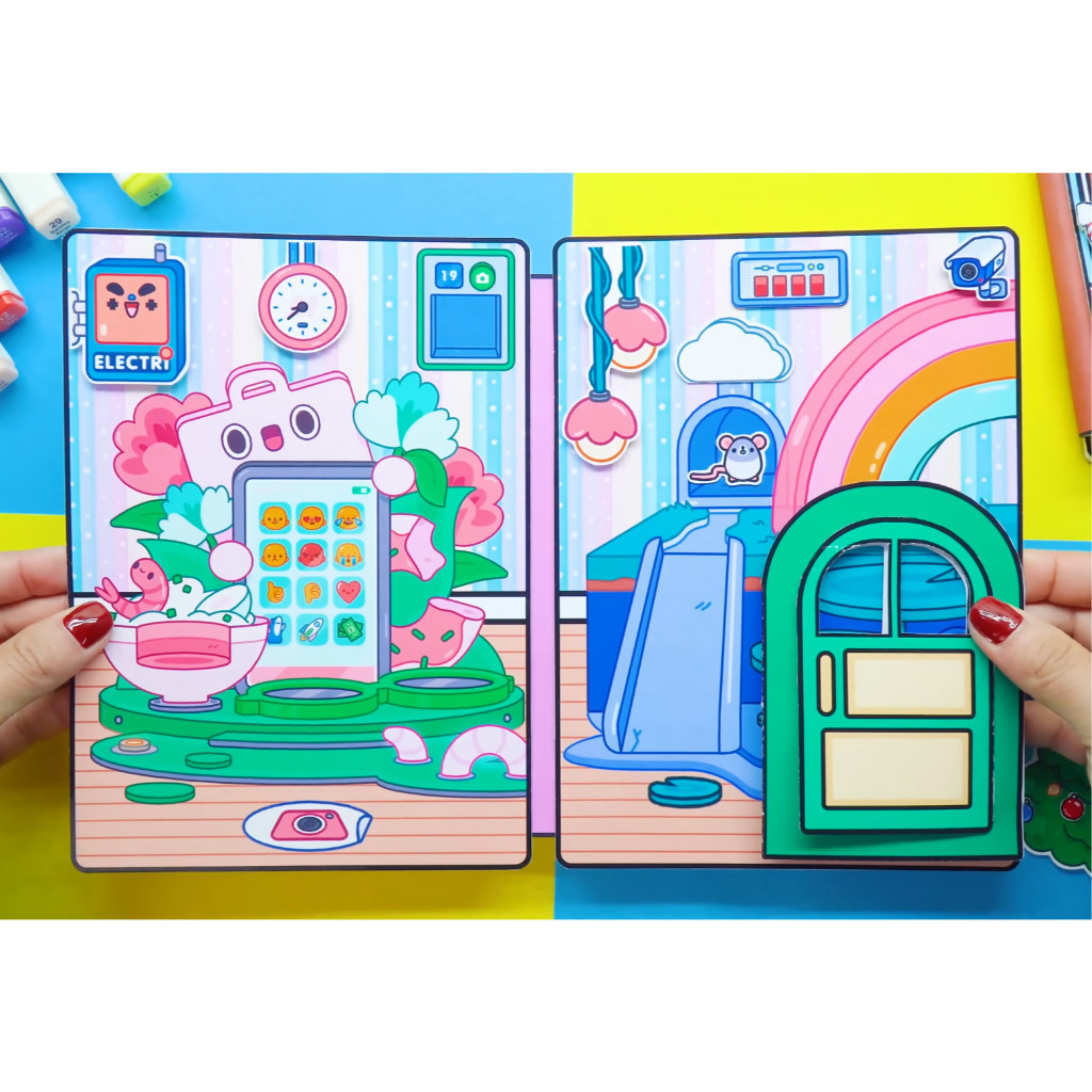 Học liệu bóc dán toca boca Mall đồ chơi thông minh bằng giấy thủ công cho bé gái h35 Đồ Chơi - Squishy - Kuromi - Đồ chơ