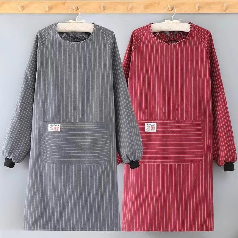 Dài Tay Dày Tạp Dề Cotton Nữ Hộ Gia Đình Nấu Ăn Nhà Bếp Smock Chống Bẩn Thoáng Khí Phục Vụ Phục Vụ Công Sở Quần Áo Người Lớn Tạp Dề