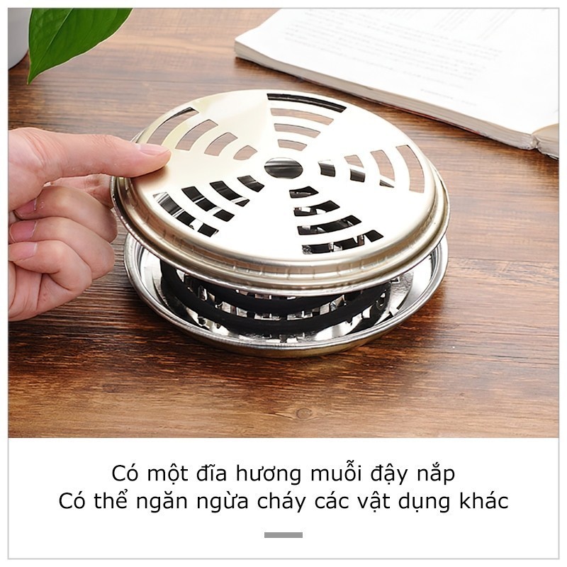 Hộp đựng nhang muỗi bằng thép không gỉ, khay đựng nhang muỗi có nắp đậy an toàn FETA