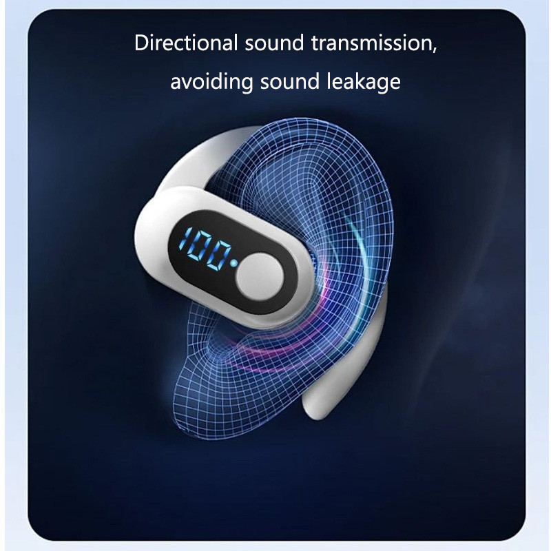 Tai nghe đơn Tai nghe Bluetooth không dây âm thanh nổi có thể đeo được mở có mic Màn hình kỹ thuật số