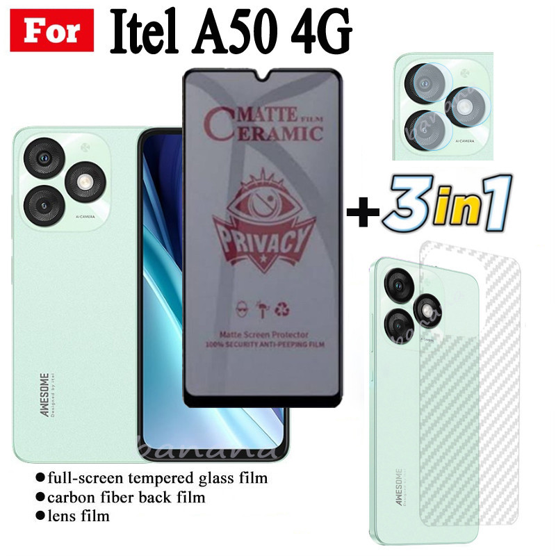 3 TRONG 1 Itel A50 4G Phim Gốm Sứ Chống Gián Điệp Riêng Tư Cho Itel RS4 S24 S23 P55 P55 + A70 Ống Kính Máy Ảnh Kính Bảo Vệ Màn Hình Và Phim Mặt Sau