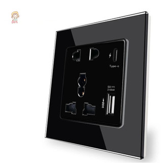 Twe Power 2100MA Ổ cắm USB Bảng điều khiển thủy tinh pha lê 13A UK Wall Type C Ổ cắm giao diện VN