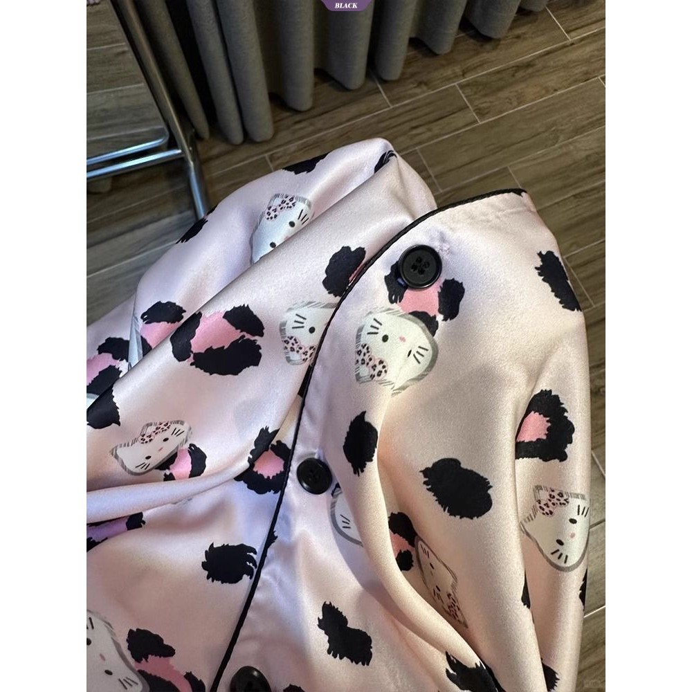 Phiên bản Hàn Quốc của Bộ đồ ngủ phong cách Ins Áo len Cardigan nữ dài tay Phim hoạt hình KT Casual Sweet Homewear Bộ hai mảnh [BL]