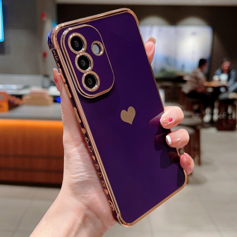 Ốp Lưng Mạ Bên Trái Tim Tình Yêu Sang Trọng Cho Samsung Galaxy A16 A15 A14 A13 A56 A36 A55 A35 A54 A34 A26 A25 A24 A23 5G Vỏ Điện Thoại Bảo Vệ Chống Sốc TPU Mềm