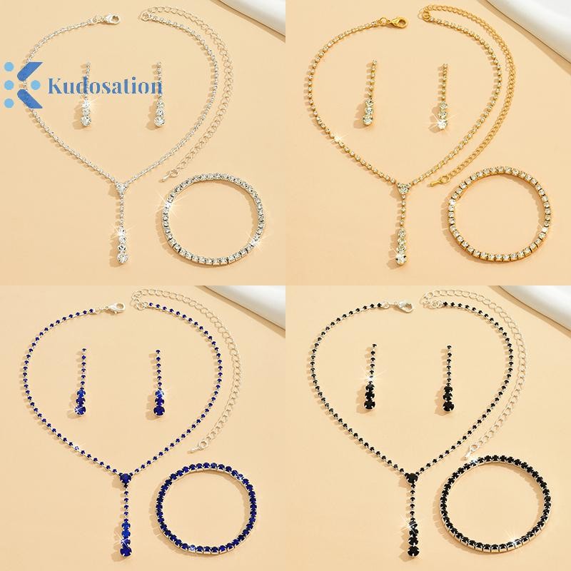 Kudosation 4 Thời Trang Cưới Bộ Trang Sức Kim Cương Giả Vòng Cổ Bông Tai Bộ Vòng Tay Nữ Tiệc Phụ Kiện Trang Sức