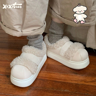Xixitiao Nữ Thời Trang Màu Sắc Phù Hợp Với Cừu Len Giày Cotton Mùa Thu Đông Phong Cách Mới Phiên Bản Hàn Quốc Thường Ngày Ấm Áp Sang Trọng Giày Trắng