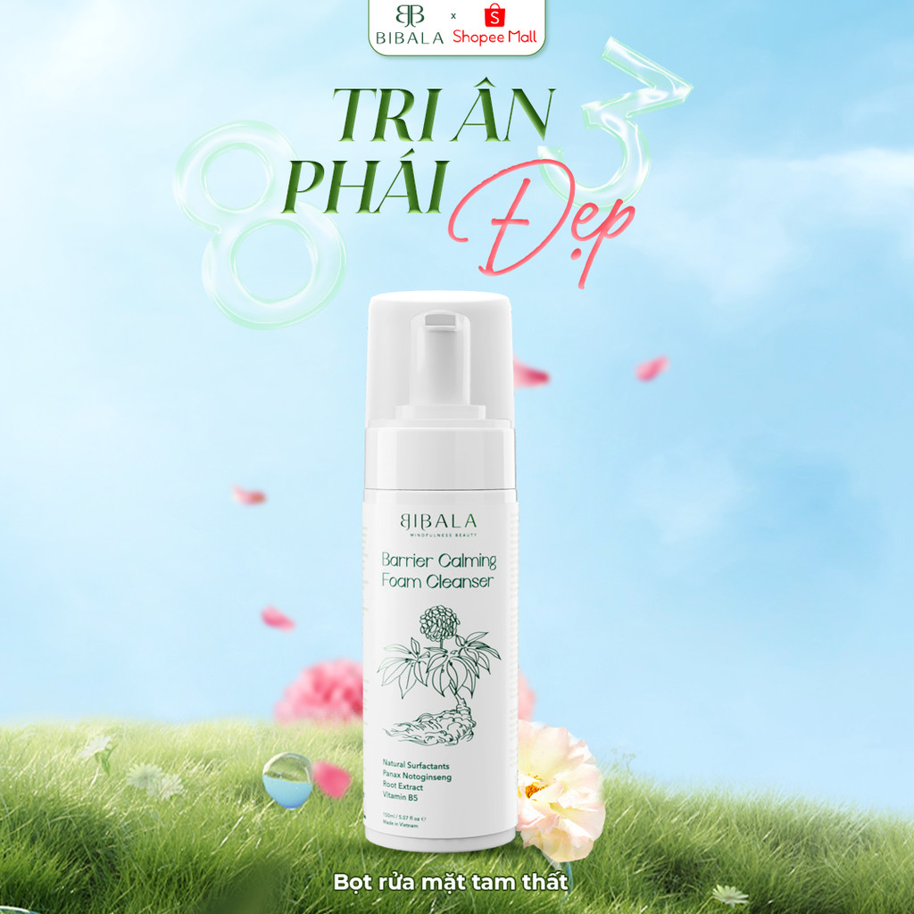 Ảnh Bọt rửa mặt chiết xuất Tam Thất sạch sâu, giảm viêm và làm dịu BARRIER CALMING FOAM CLEANSER BIBALA 150ML 1