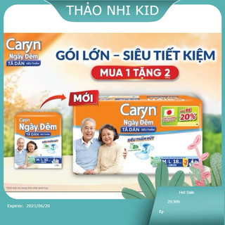 [Gói Lớn - đơn 500k tặng 1g Khăn ướt] Tã Dán Caryn Ngày & Đêm Siêu Thấm Người Lớn M/L18+2 (Vòng hông 65-110cm)ăn