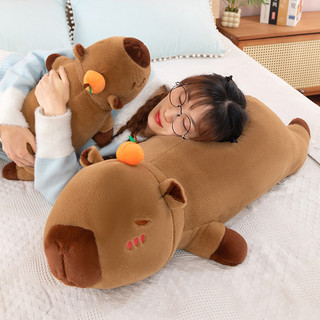 Đệm gối cho phụ nữ ngủ ngang hình capybara ôm chân màu cam, gối dài cho giường