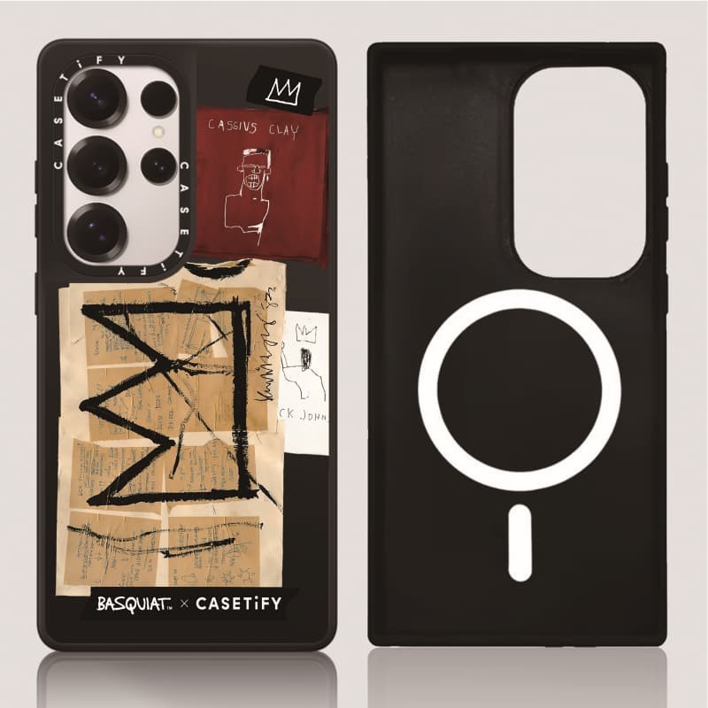 Casetify X Basquiat Crown Sticker Case Matte Black & Sliver Mirror Vỏ hút từ tính Samsung Galaxy S23 S24 S25 Ultra Plus Mặt sau cứng có hộp khắc logo