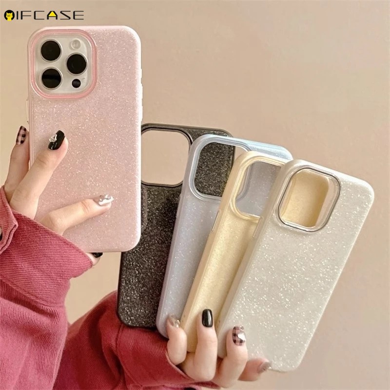 Tương Thích Cho iPhone 16e 16 15 Plus Pro Max iPhone16 Ốp Điện Thoại Sang Trọng Sáng Bóng Lấp Lánh Lấp Lánh Bling Nhiều Màu Sắc Màu Kẹo Trơn Vỏ Chống Sốc Vỏ Ốp Lưng