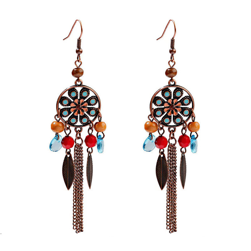 Retro Cá Tính Lá Tua Rua Tai Móc Phong Cách Dân Tộc Mặt Mỏng Dây Xích Bông Tai Bohemian Tất Cả Trận Đấu Được Vận Chuyển Trên Behalf