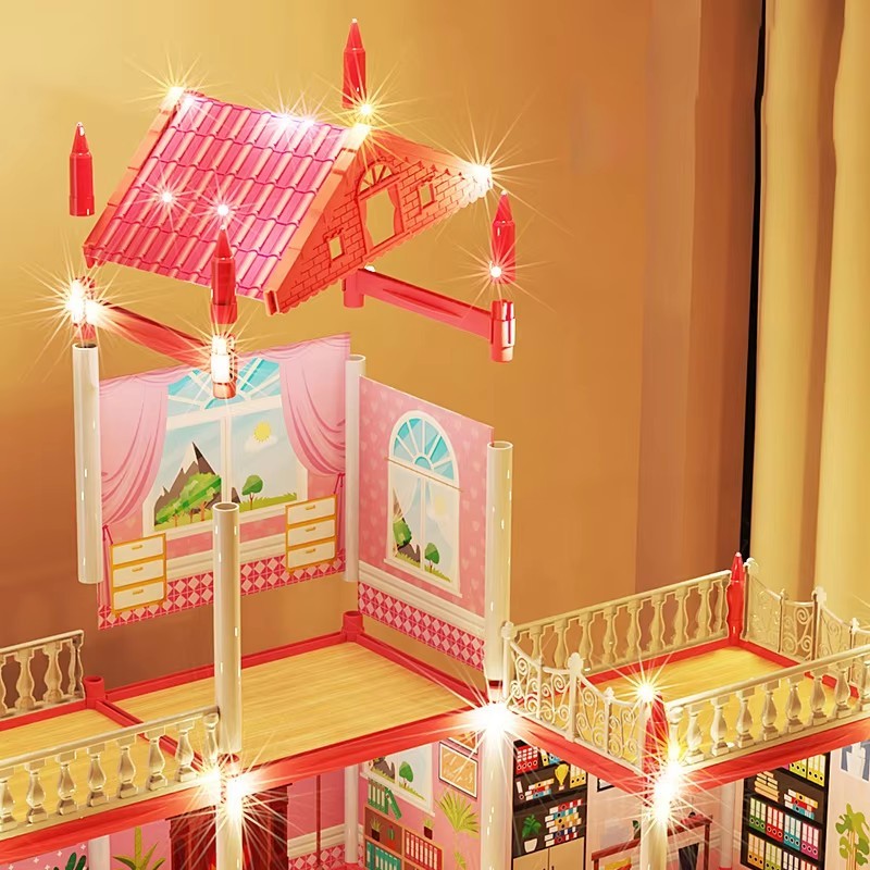 Mô hình đồ chơi lắp ghép nhà búp bê cho bé gái màu hồng,Tự do xây dựng, Rèn luyện kỹ năng tư duy của con bạn