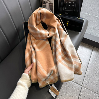 Khăn Choàng Cổ Giả Cashmere Dày Kẻ Sọc Theo Phong Cách Gianna Jun
