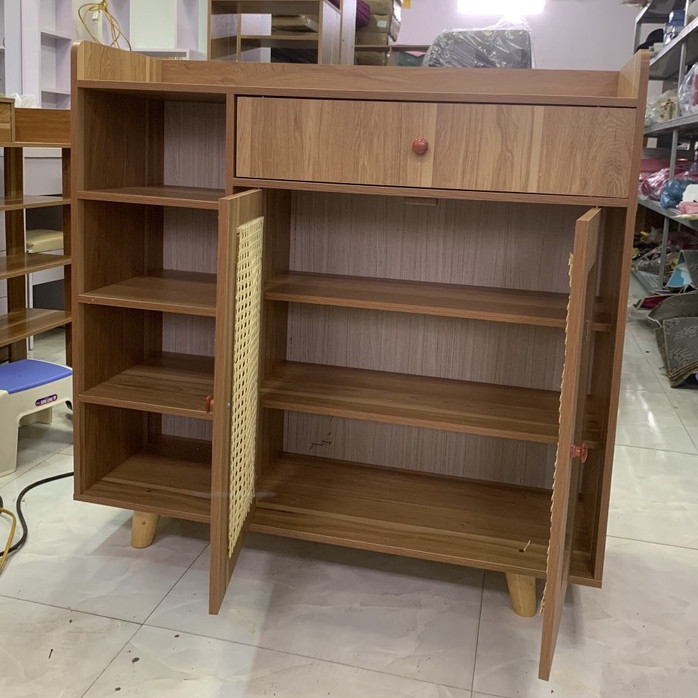 Tủ giày gỗ cánh mây lắp ghép thông minh tiện lợi 3 ngăn kích thước 90x90x30cm gỗ mdf chắc chắn