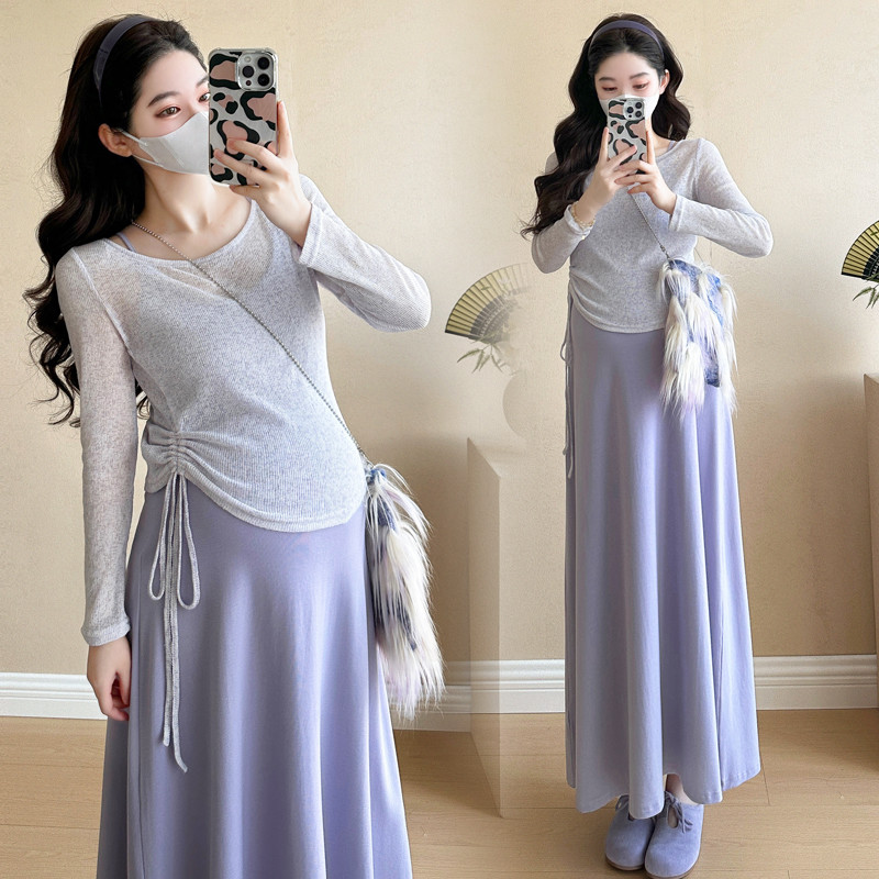 Bộ Đồ Bà Bầu Mùa Xuân Hè 2025 Sản Phẩm Mới Váy Sling Thời Trang + Áo Chống Nắng Bộ Đồ Hai Mảnh