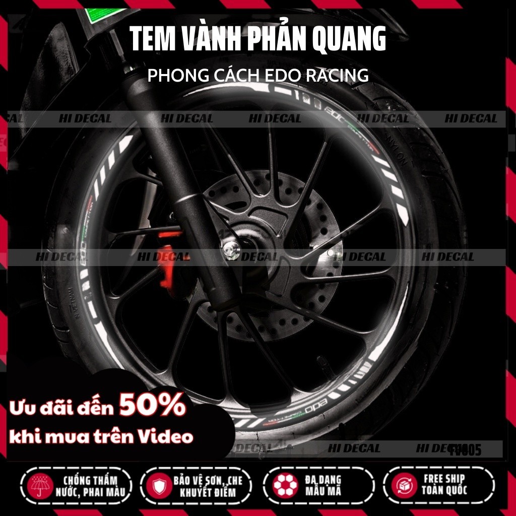 Tem dán vành phản quang EDO Racing full 2 vành cho xe SH Vision XSR |TV005| Decal tem vành phản quang cao cấp chống nước