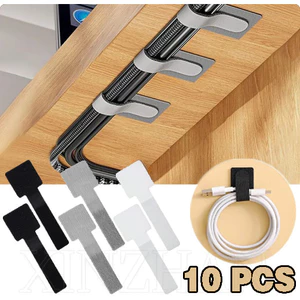Bộ sắp xếp cáp 10Pc - Dây buộc khóa kéo phân loại cáp dữ liệu - Dụng cụ cố định mặt sau tự dính - Nhãn dán cố định đa chức năng trong gia đình - Dây buộc cáp treo tường cho dây nguồn, tai nghe