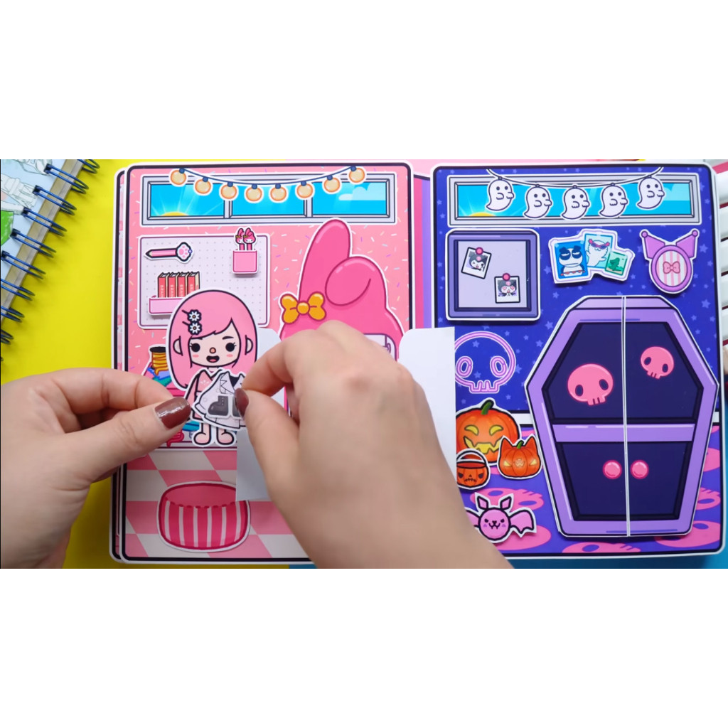 ĐỒ CHƠI NGÔI NHÀ BÚP BÊ GIẤY CẮT THỦ CÔNG DIY - Ngôi nhà của bé  Kuromi and Melody In Quiet Book