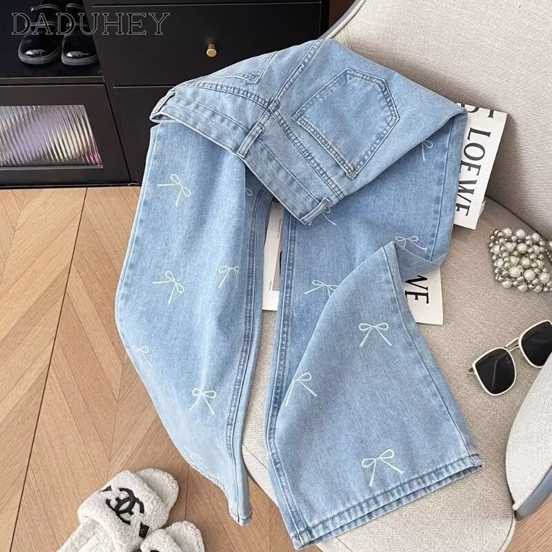 Ảnh DaDuHey New American Ins High Street Retro Embroidered Jeans Niche High Waist Wide Leg Pants plus Size Trousers 2
