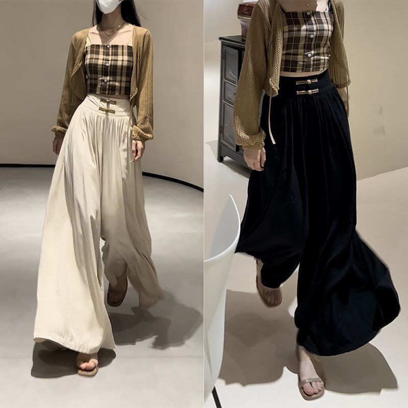 Khóa Đĩa Cao Cấp Drap Tất Cả Trận Đấu Ống Rộng Quần Nữ Xuân Hè Mới Thiết Kế Trung Quốc Rời Culottes Hợp Thời Trang