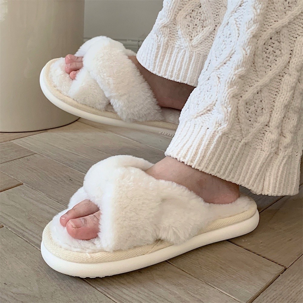 Xixitiao Dép Cotton Thời Trang PPR Đơn Giản Chữ Thập Màu Trơn Một Từ Nữ Thu Đông Giải Trí Nhà Trong Nhà Ấm Sang Trọng
