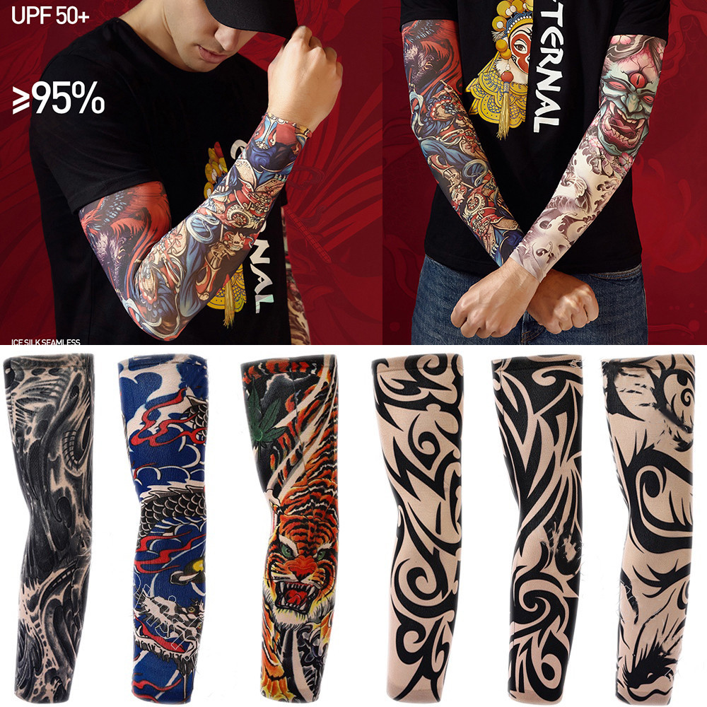 Hàng sẵn có 2 Bộ một cặp Tay áo hình xăm Câu cá Xe máy Xe đạp nam Unisex Tay dài chống nắng