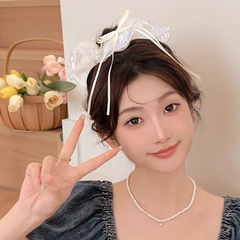 Phụ Kiện Tóc Phổ Biến -Vòng Tóc Organza Ren Nơ Ruy Băng - Ruột Lớn Scrunchie - Dây Cao Su Co Giãn - Giá Đỡ Đuôi Ngựa Cho Bé Gái - Thời Trang Hàn Quốc Thanh Lịch Ngọt Ngào