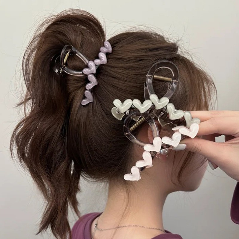 [Nổi bật] Kẹp cá mập hình trái tim Ins - Kẹp tóc cho bé gái - Mũ - Tươi, Ngọt ngào - Vuốt tóc trong suốt màu sắc - Phụ kiện tóc trang điểm cho nữ - để hẹn hò, tiệc tùng