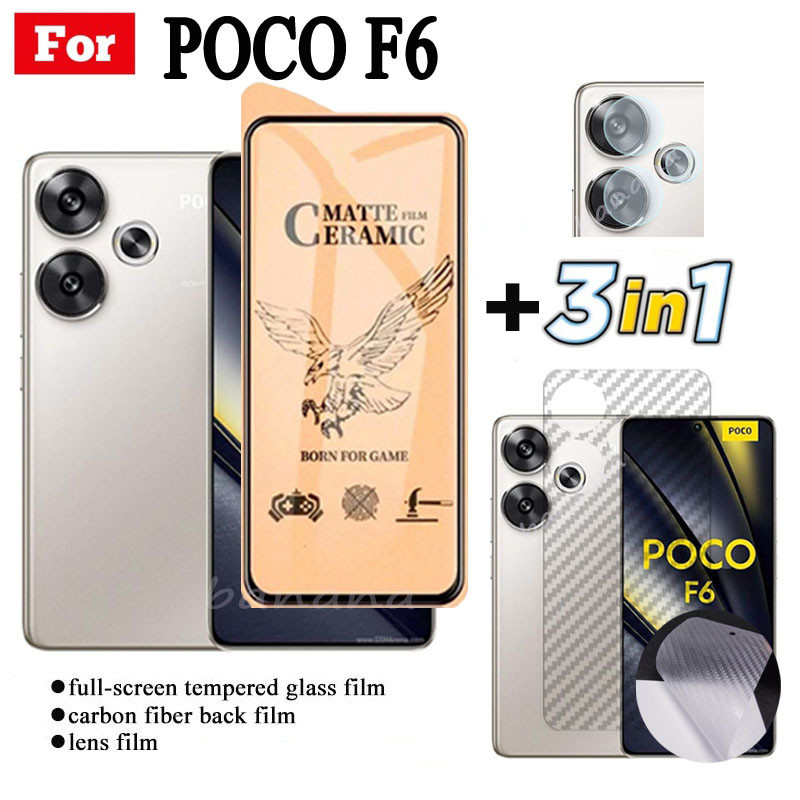 Kính cường lực gốm 3 TRONG 1 Poco F6 5G cho Poco F5 F5 Pro X6 Pro X5 Pro Poc C65 C40 F6 Pro Kính cường lực bảo vệ màn hình và phim mặt sau