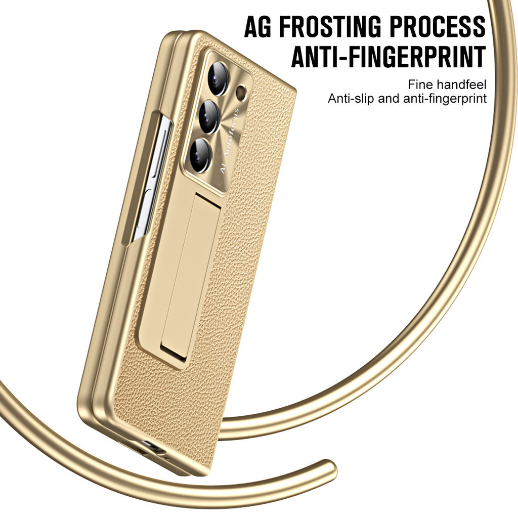 Vỏ bọc bằng da mạ điện Samsung galaxy Z Fold 5 Z Fold 6 Leveling Bản lề Chân đế S Pen Phim kính cường lực Vỏ màn hình ZFold5 ZFold6 Business Cover