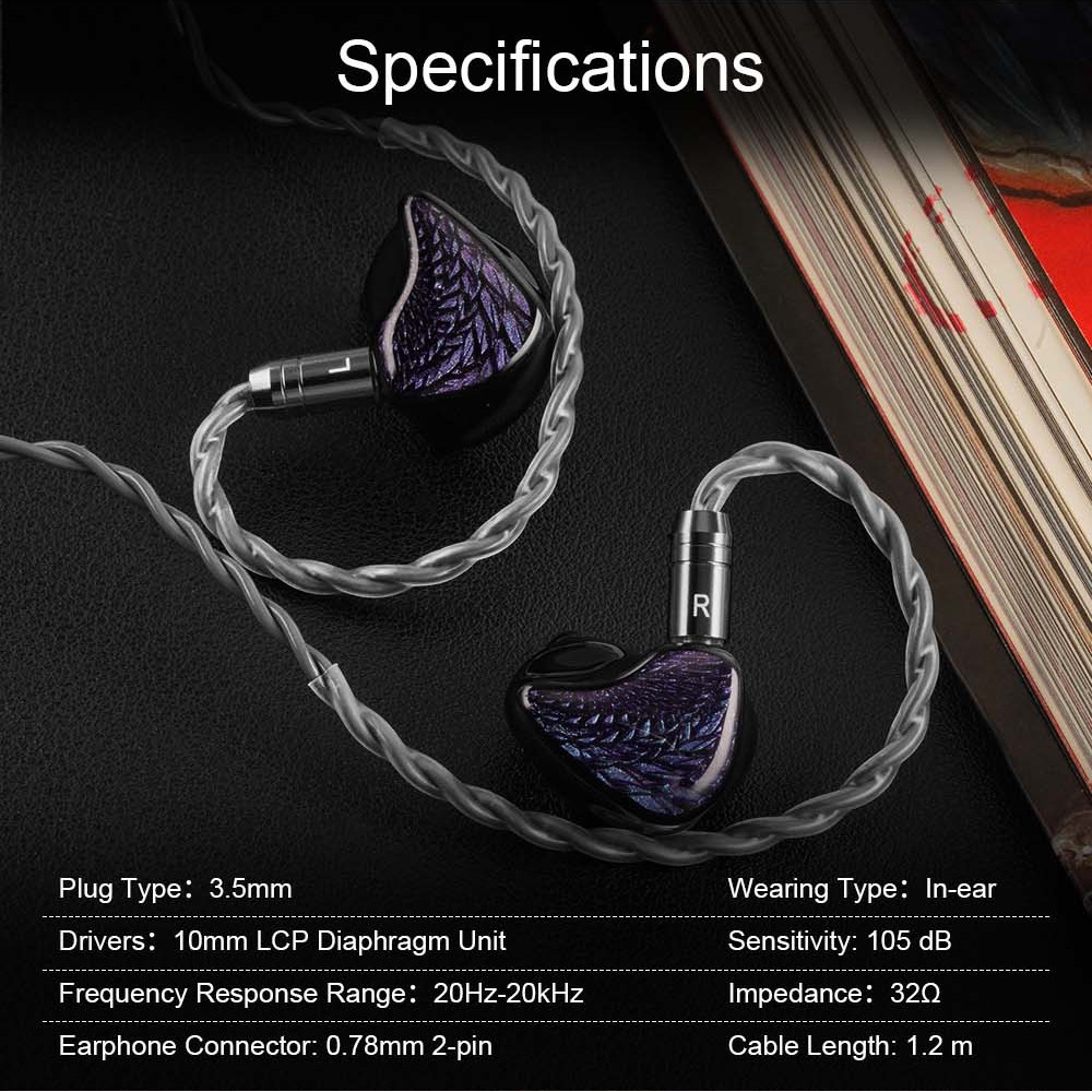 Tai nghe nhét tai trình điều khiển động Kinera Celest Wyvern Abyss 10mm LCP Tai nghe nhạc HiFi có cáp 3,5mm 2Pin có thể tháo rời