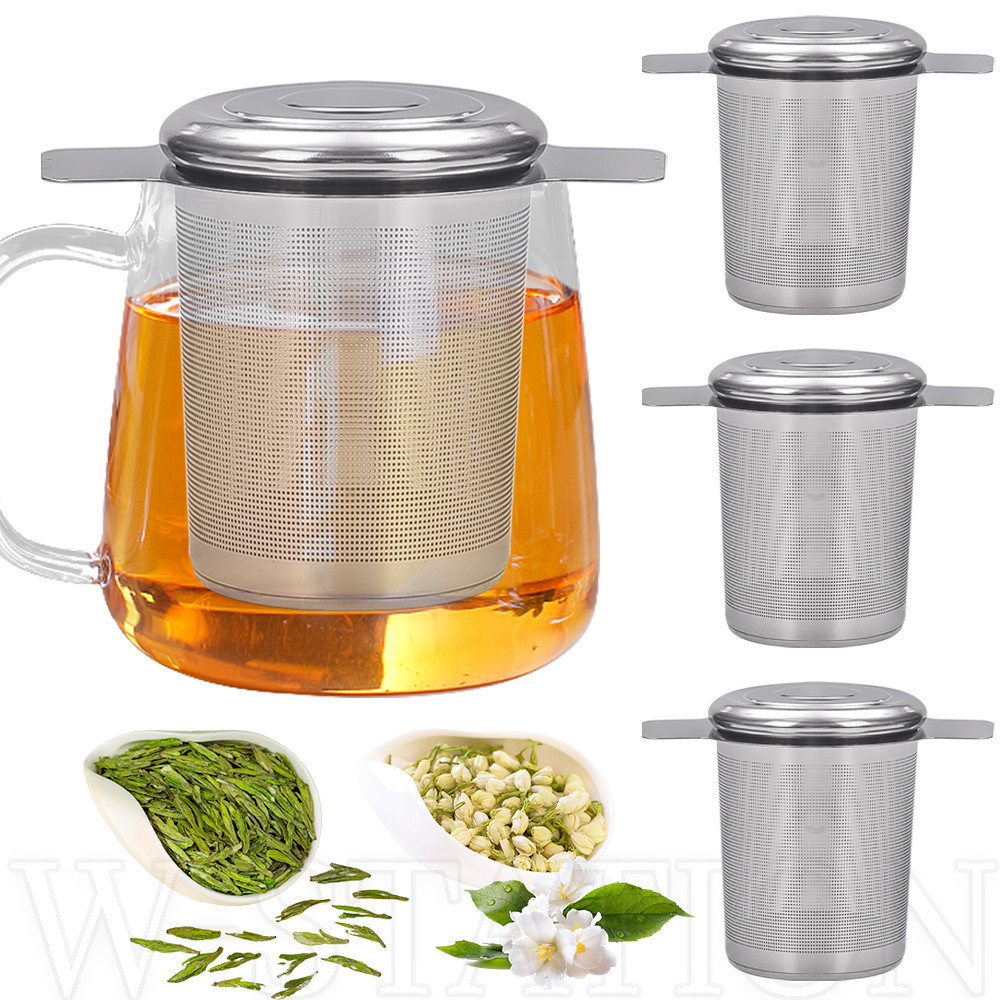 Dụng cụ lọc trà bằng thép không gỉ 304 - Bộ lọc cà phê lưới mịn - Hộp đựng trà có nắp - Dung tích lớn, Tay cầm đôi, có thể tái sử dụng - Phụ kiện nhà bếp gia đình - Máy pha trà