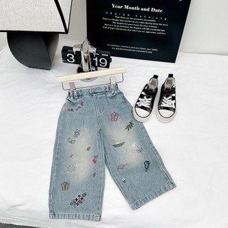 Q12-[Dưới 1m32] Quần jean ống rộng thêu nơ cho bé gái size từ 8-30Kg