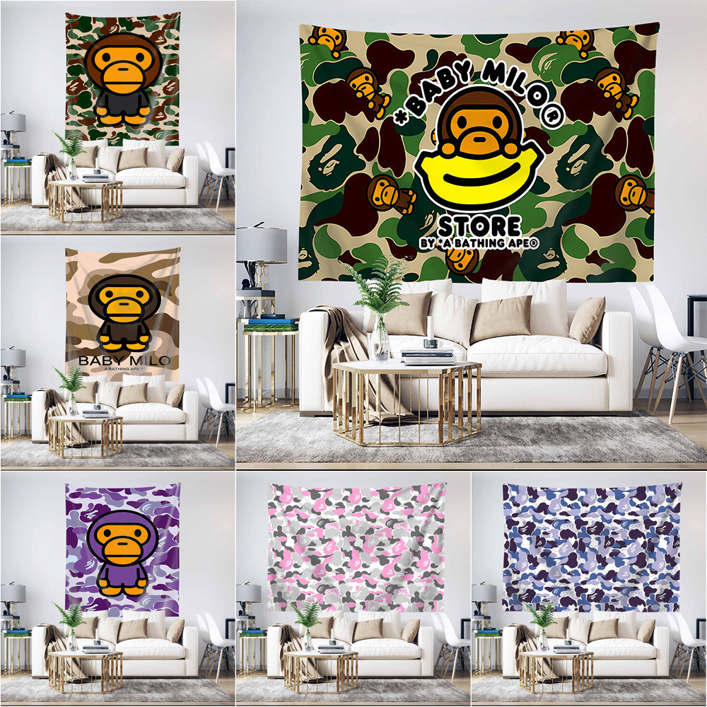 Baby Milo Bape Tấm Thảm Treo Tường Có Kẹp Polyester Tấm Thảm Phòng Ngủ Treo Tường Tấm Thảm Trang Trí Nhà Cửa