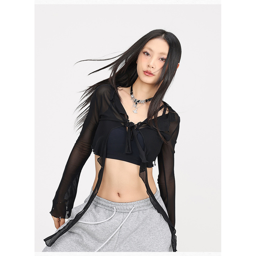 Milyfashion Jazz Dance Street Dance Street Wear Viền Gạc Hiệu Suất Nhảy Múa Eo Phù Hợp Với kpop Latin Dance Dài Tay Cảm Giác Thanh Lịch Áo Nữ 2025
