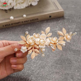 Tóc Barrettes với ngọc trai đính đá Trang trí khí chất Ổn định Grip Mũ lưỡi trai lá vàng