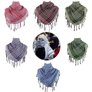 Yoo Color Block Houndstooth Shemagh Khăn choàng quấn đầu Keffiyeh có tua rua